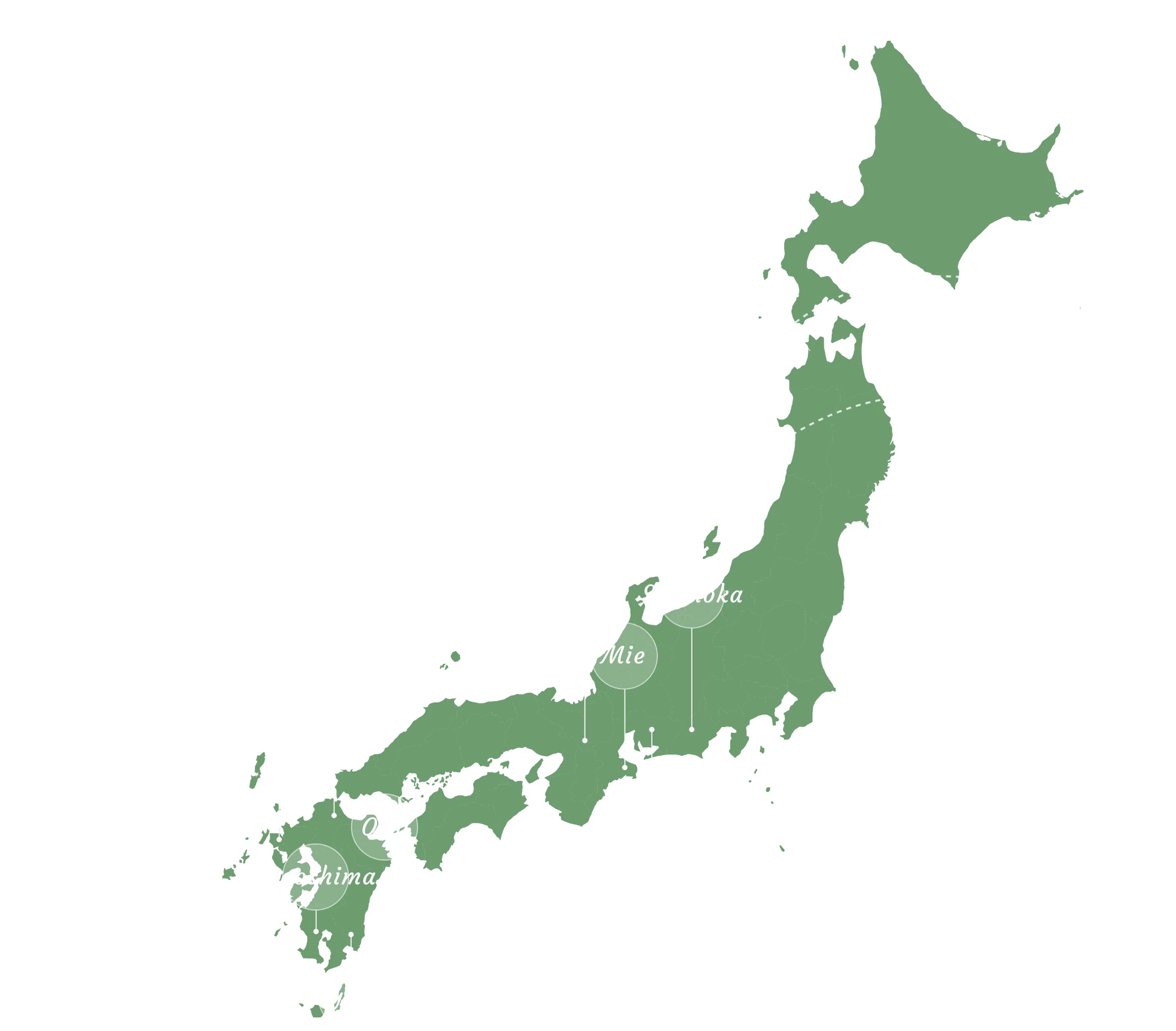 Map of Japan and producing regions connected to global routes